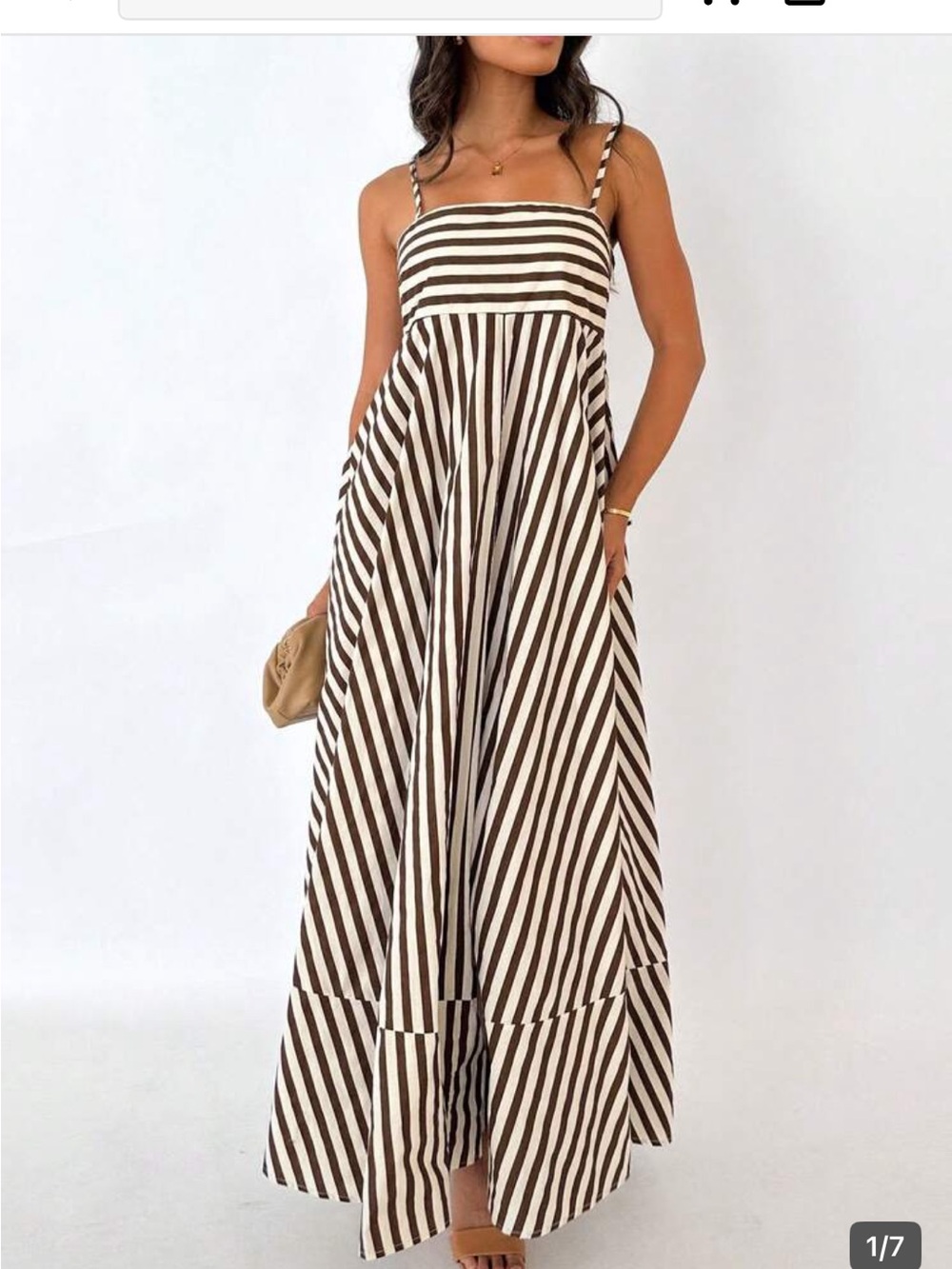 COMMENSE Brown White Stripe Maxi Dress NWT